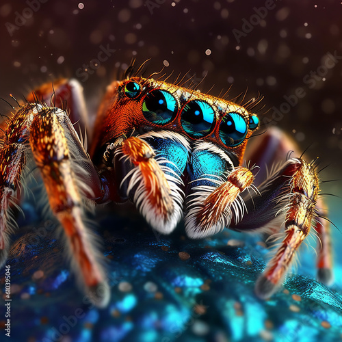 Close up of a jumping spiders eyes generative AI