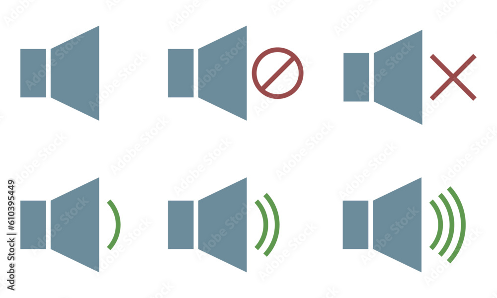 Set of icons of volume. Audio, video, sound speaker. Vector illustration. Volume control buttons Set of icons of volume. Audio, video, sound speaker. Vector illustration. Volume control buttons