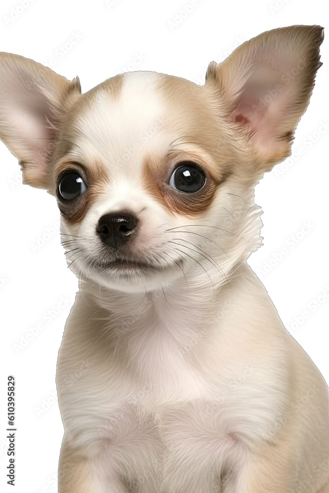 Close-up of a cute puppy dog sitting looking forward. On a transparent background - Generative AI 