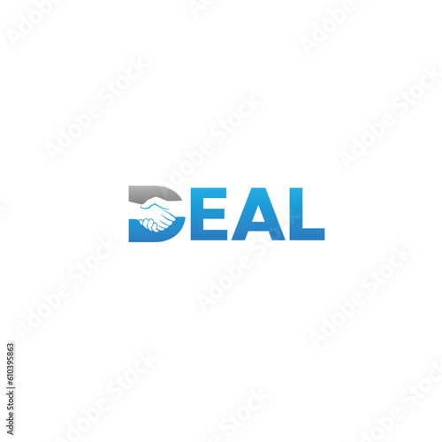 DEAL Wordmark Logo - Hand shake symbol fused on the letter D.
