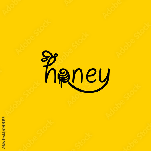 HONEY Wordmark Logo - Honey and bee symbol fused on the letters.