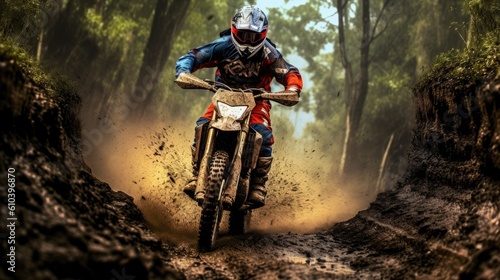 Thrilling speed and agility define the dirt bike racer's performance