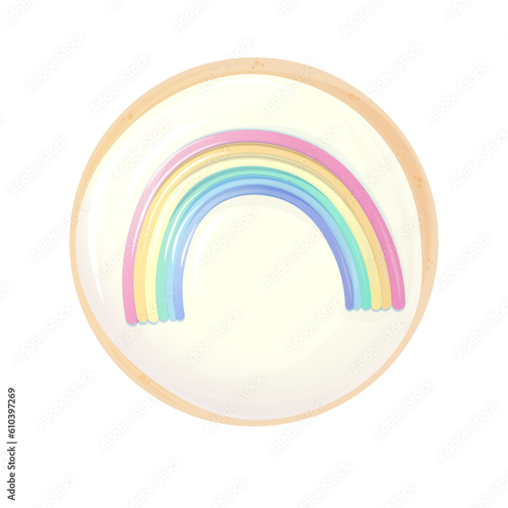 Obraz premium Round cookie with painted rainbow on a white background