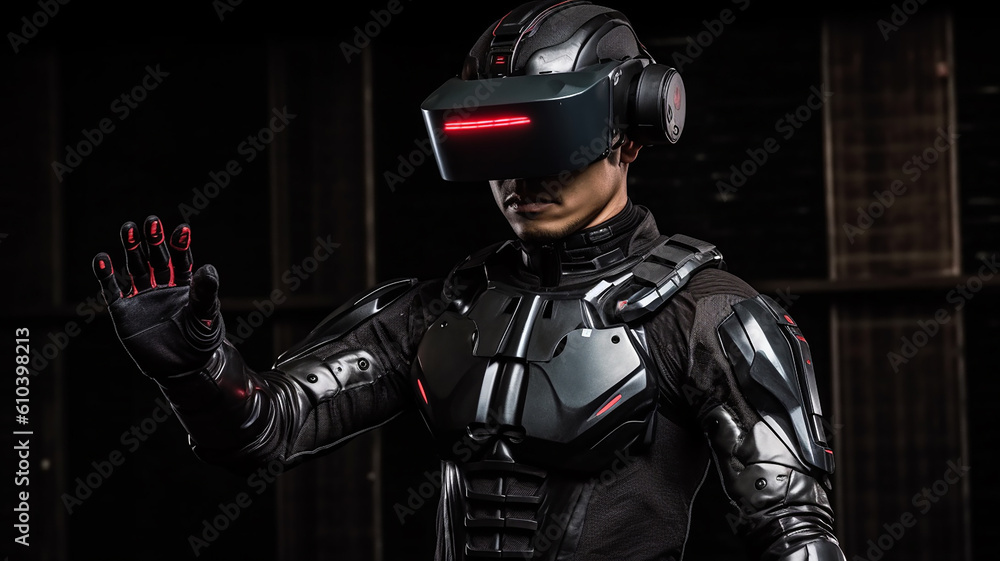 A man plays VR, virtual reality army, generative ai technology