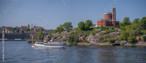 Photography Old archipelago ferry Angantyr, the castle on the island Kastellholmen, a sunny