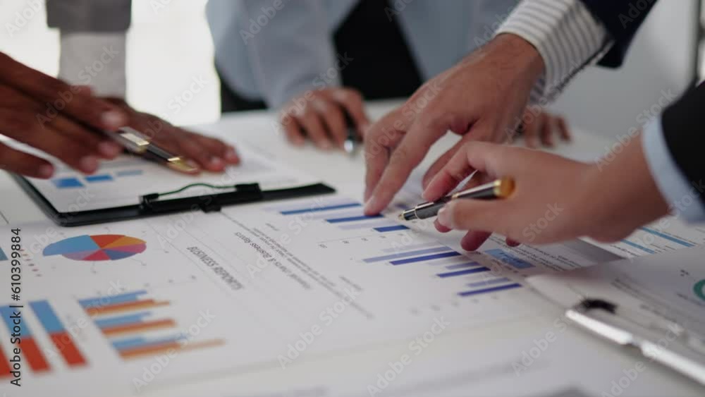 Close up of hands are calculate working and brainstorming about business financial and marketing.