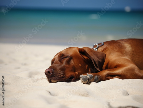 cane sta riposando sulla sabbia al mare © alla.naumenco