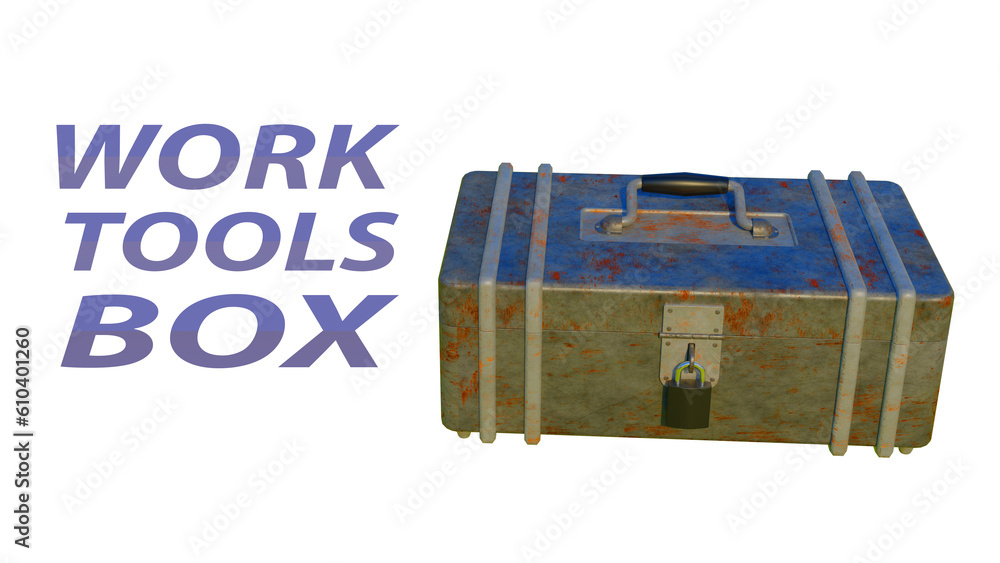 3d render realistic Closed Tool Box Isolated on isolated white Background with write a work tool box. 3d illustration 3d render realistic Closed Tool Box Isolated on isolated white Background with write a work tool box. 3d illustration