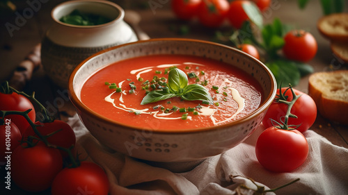 delicious tomato gazpacho soup .Generative AI