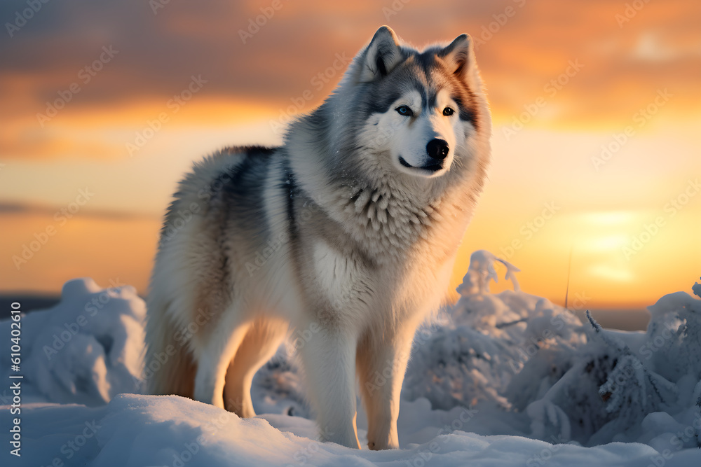 Wild wolf in winter forest near rock hill in sunny day. made with generated ai. Wild wolf in winter forest near rock hill in sunny day. made with generated ai.