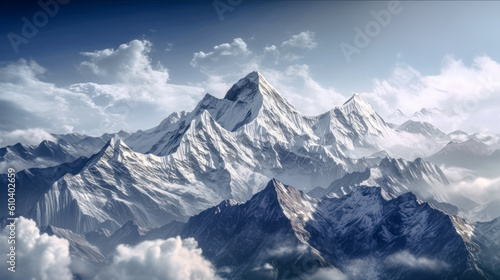 Illustration of Mountaineering Expedition in the High Mountains over Five Thousand Metres Generative AI Digital Art Background Wallpaper © Korea Saii