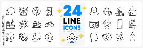 Icons set of Oil drop, Seo gear and Brand line icons pack for app with Call center, Yoga, Winner podium thin outline icon. Charging station, Augmented reality, Delivery truck pictogram. Vector