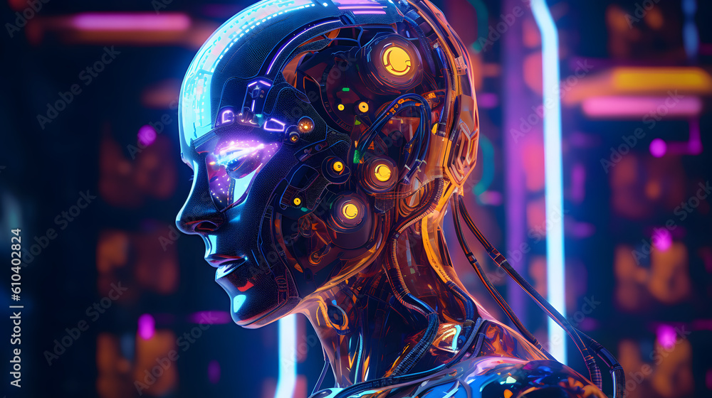 Cyborg, robotic woman created with Generative AI technology. Cyborg, robotic woman created with Generative AI technology.