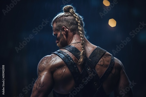 Back View of a Strong Viking Warrior