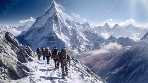 Illustration of Mountaineering Expedition in the High Mountains over Five Thousand Metres Generative AI Digital Art Background Wallpaper