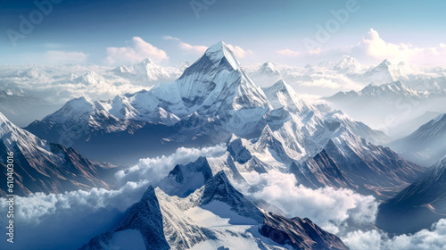 Illustration of Mountaineering Expedition in the High Mountains over Five Thousand Metres Generative AI Digital Art Background Wallpaper © Korea Saii