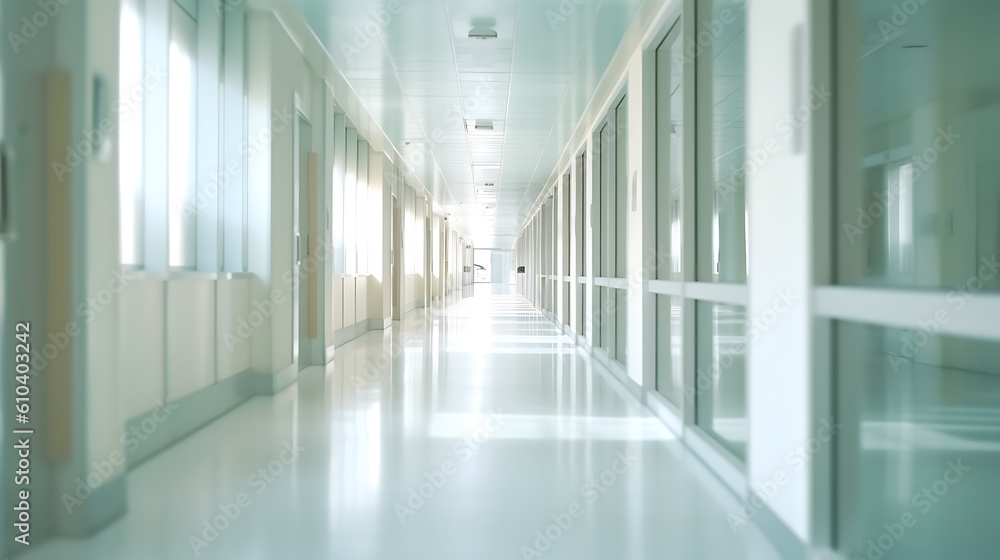 Blurred hospital interior corridor clinic.Created with Generative AI technology.