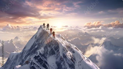 Illustration of Mountaineering Expedition in the High Mountains over Five Thousand Metres Generative AI Digital Art Background Wallpaper photo