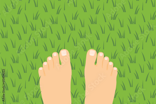 bare feet standing on green grass- vector illustration