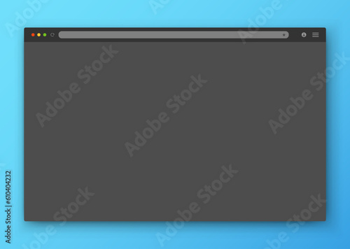 The design of the web browser window in gray on a blue background. Vector frame of a website template with a shadow. Vector EPS 10.