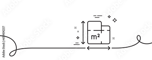 Floor plan line icon. Continuous one line with curl. Room dimension sign. House area measurement symbol. Floor plan single outline ribbon. Loop curve pattern. Vector