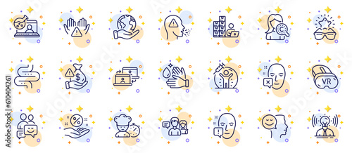 Outline set of Communication, People talking and Collagen skin line icons for web app. Include Good mood, Best glasses, Wash hands pictogram icons. Online chemistry, Intestine. Vector