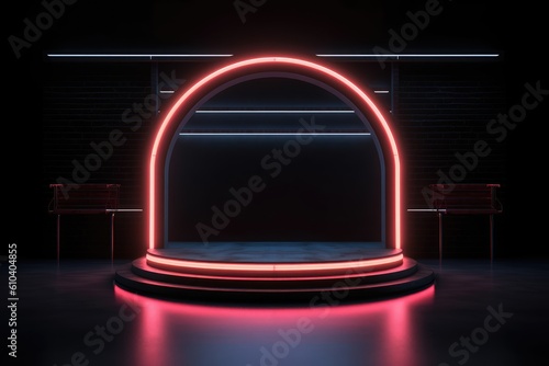 The electrifying neon podium commands attention with its colorful glow. photo
