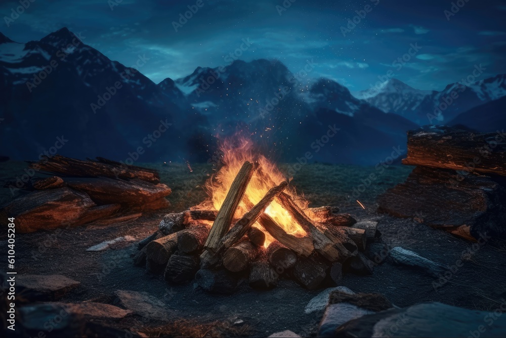 camp fire in the mountains