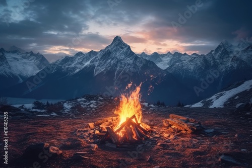 camp fire in thealp mountains