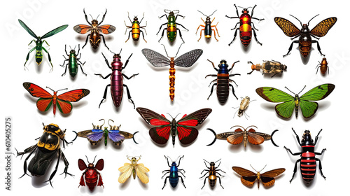 Different insects, bugs types collection photo realistic. isolated transparent background, generative ai © Dvid