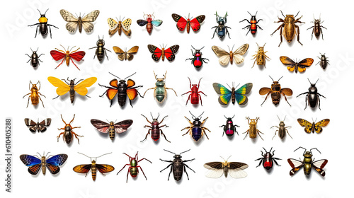 Different insects, bugs types collection photo realistic. isolated transparent background, generative ai © Dvid
