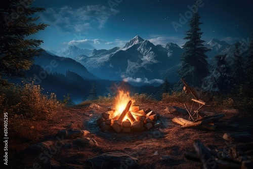 camp fire in the mountains