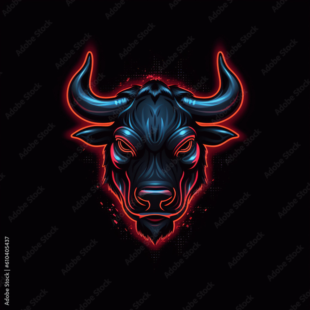 Cool illustration of a bull's head.Created using Generative AI technology.