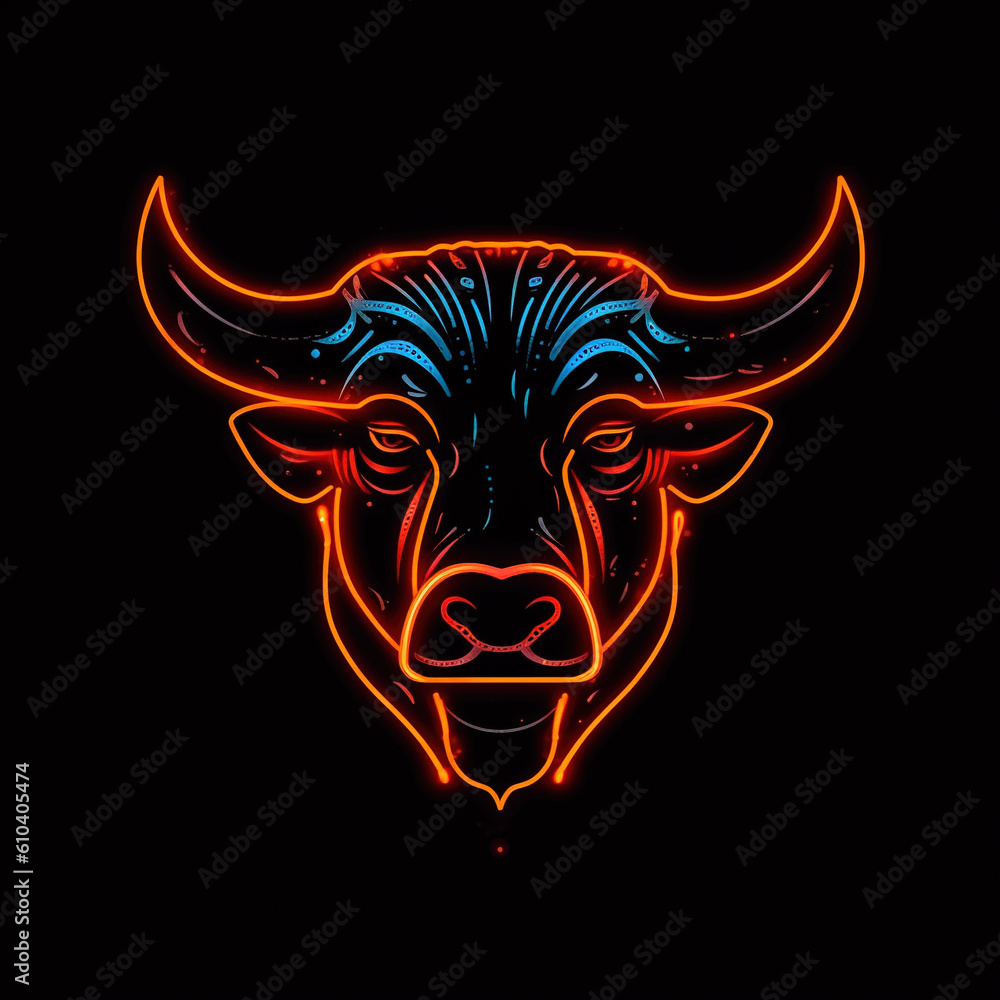 Cool illustration of a bull's head.Created using Generative AI technology.
