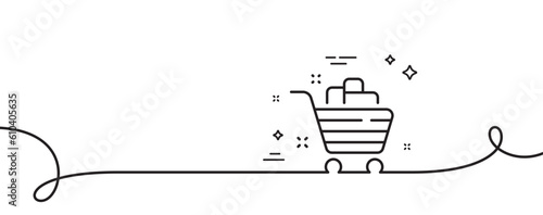 Grocery basket line icon. Continuous one line with curl. Shopping cart sign. Food market symbol. Grocery basket single outline ribbon. Loop curve pattern. Vector