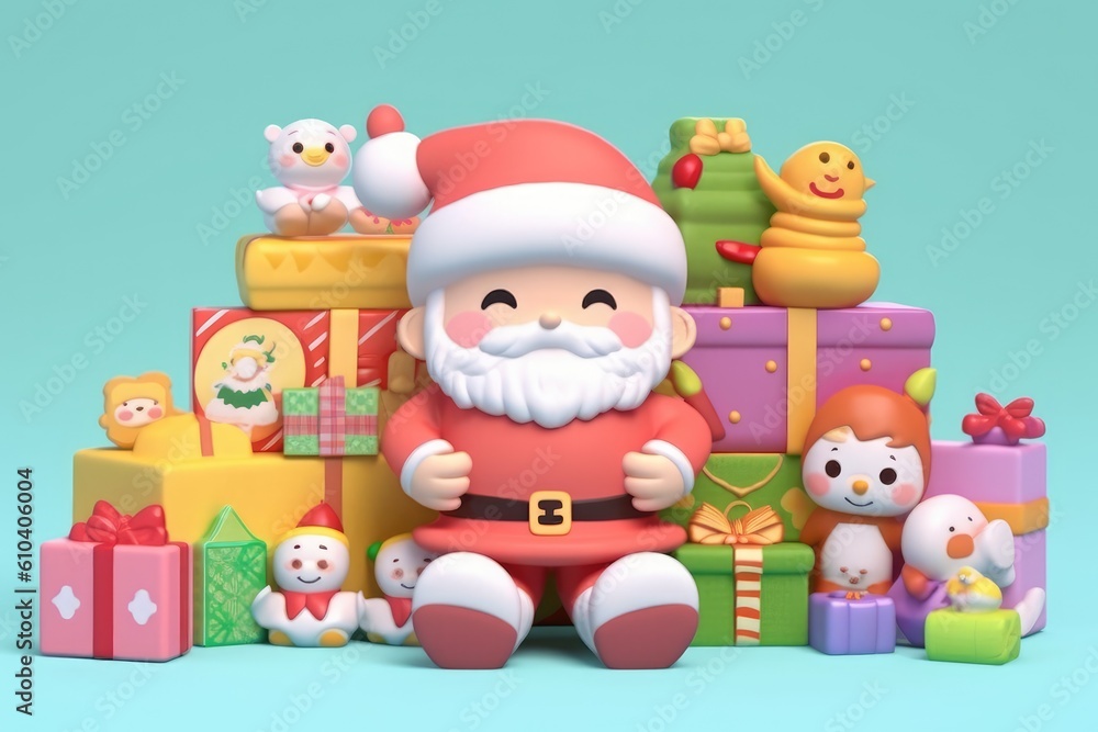 Magical moments with a toy Santa and a pile of gifts