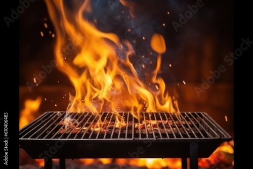 empty barbecue grill with fire
