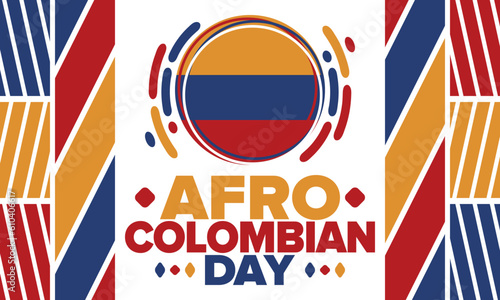 Afro-Colombian Day in Colombia. Celebrate annual in May 21. Freedom day poster. National holiday. Colombian flag. Afro-Colombian culture, history and heritage. Tradition pattern. Vector illustration