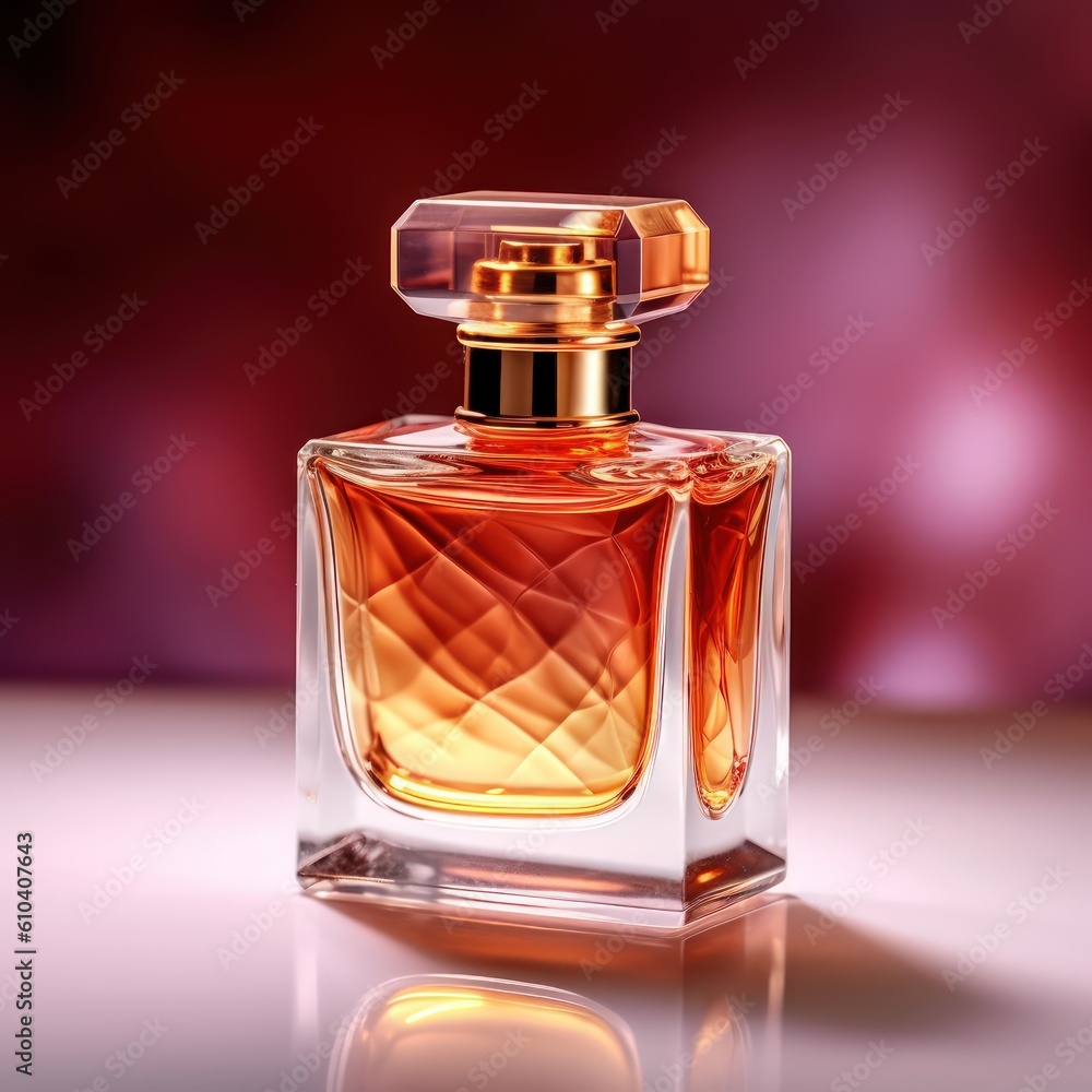 Luxury perfume on red background by Generative AI Luxury perfume on red background by Generative AI