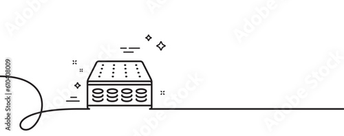 Mattress pocket spring line icon. Continuous one line with curl. Orthopedic sprung pad sign. Breathable sleep bed symbol. Mattress single outline ribbon. Loop curve pattern. Vector
