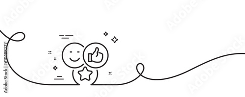 Social media likes line icon. Continuous one line with curl. Thumbs up sign. Positive smile feedback symbol. Like single outline ribbon. Loop curve pattern. Vector