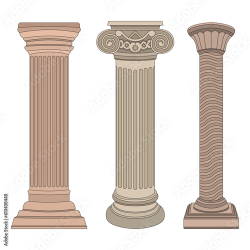 Collection of columns in greek style. vector illustration