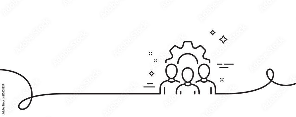 Team work line icon. Continuous one line with curl. Squad sign. Community group symbol. Team work single outline ribbon. Loop curve pattern. Vector - obrazy, fototapety, plakaty 