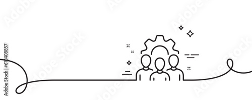 Team work line icon. Continuous one line with curl. Squad sign. Community group symbol. Team work single outline ribbon. Loop curve pattern. Vector