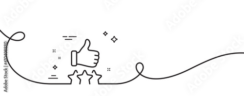 Rating stars line icon. Continuous one line with curl. Thumb up hand sign. User ranking symbol. Rating stars single outline ribbon. Loop curve pattern. Vector