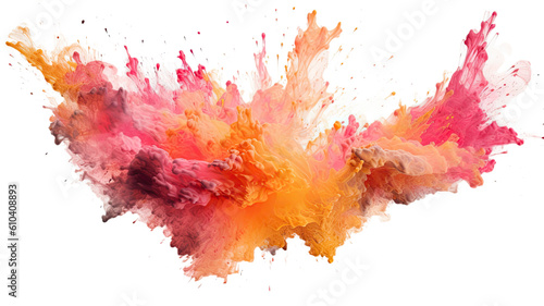 eruption of rose pink and tangerine oil paint abstract watercolor swashes isolated on a transparent background