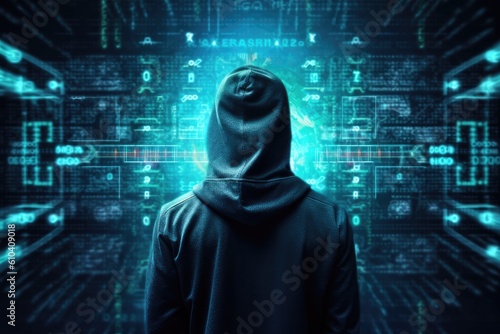 hacker in blue digital world