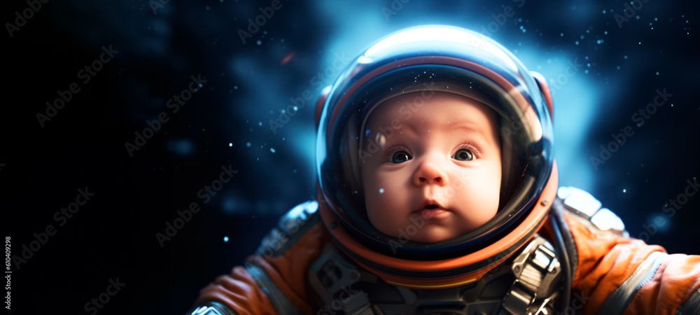 Fantasy Image, Adorable Baby Ventures into Outer Space in a Fantasy-Fueled Exploration Poster. Generative AI. Fantasy Image, Adorable Baby Ventures into Outer Space in a Fantasy-Fueled Exploration Poster. Generative AI.
