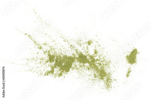 Pile ginkgo biloba green powder isolated on white, top view