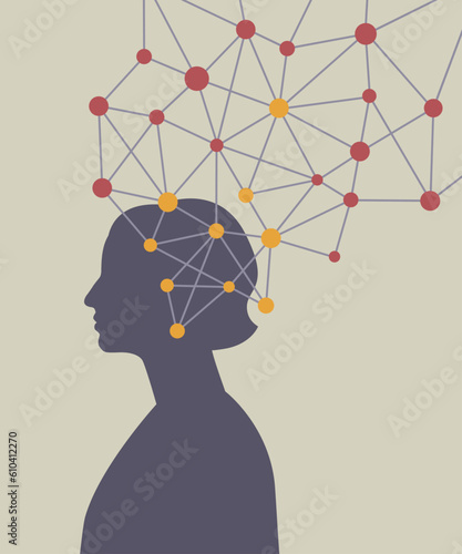 Human silhouette with neural network. Human mind and brain function. Neurodiversity.